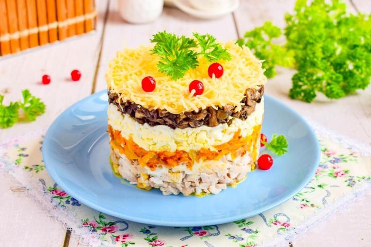 Chicken and Mushroom Salad with Carrots and Eggs