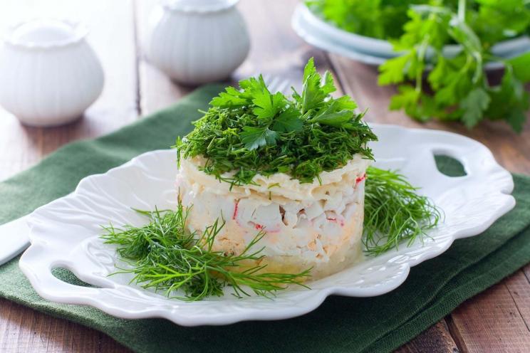 Juicy Crab Stick Layered Salad