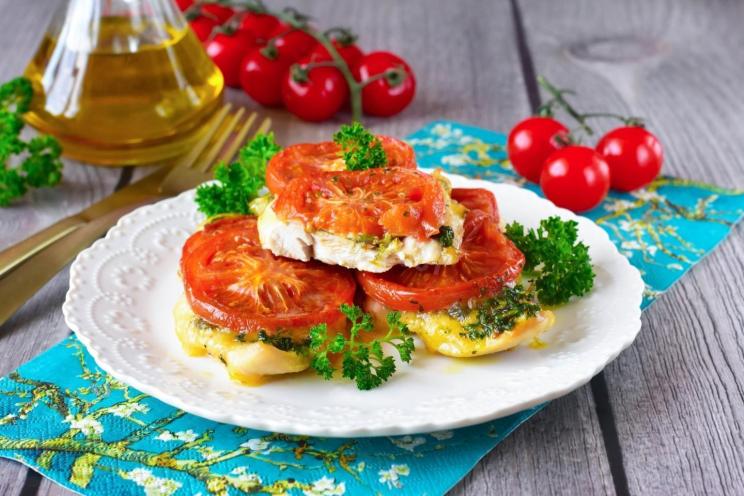 Oven-Baked Chicken Chop with Tomato and Cheese Oven-Baked Chicken Chop with Tomato and Cheese