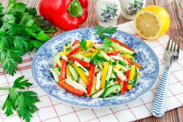 Healthy Chicken and Vegetable Salad with Olive Oil Dressing