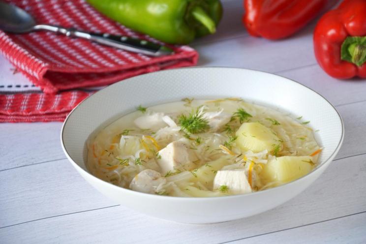 Chicken and Sauerkraut Soup with Celery