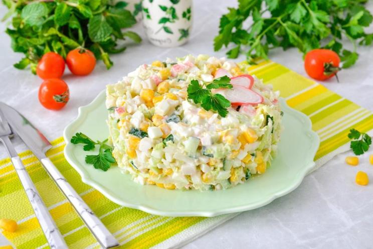 Crab Stick and Cabbage Salad with Cucumber