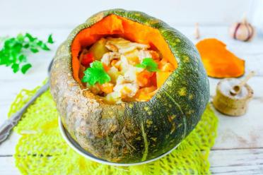 Baked Pumpkin with Meat and Potatoes