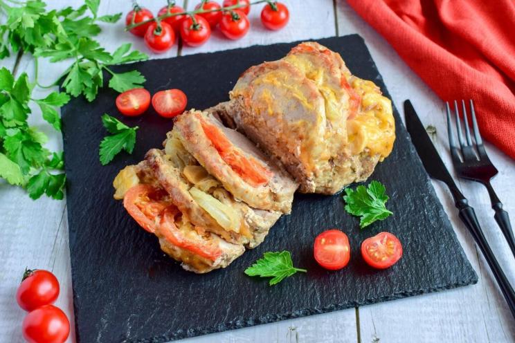 Oven-Baked Pork with Cheese and Tomatoes in Foil
