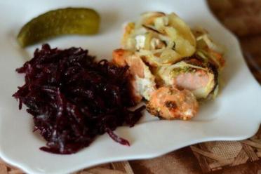 Simple Baked Salmon with Grated Beets