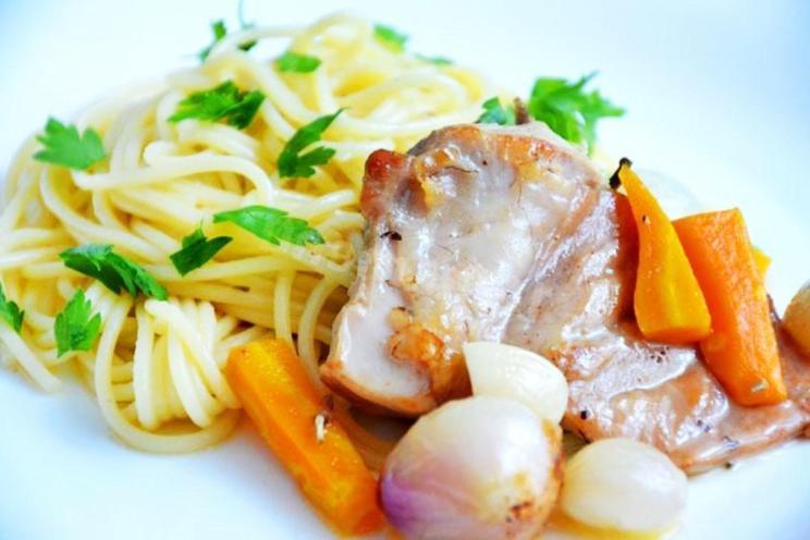 Wine-Herbed Rabbit Stew with Carrots and Onions