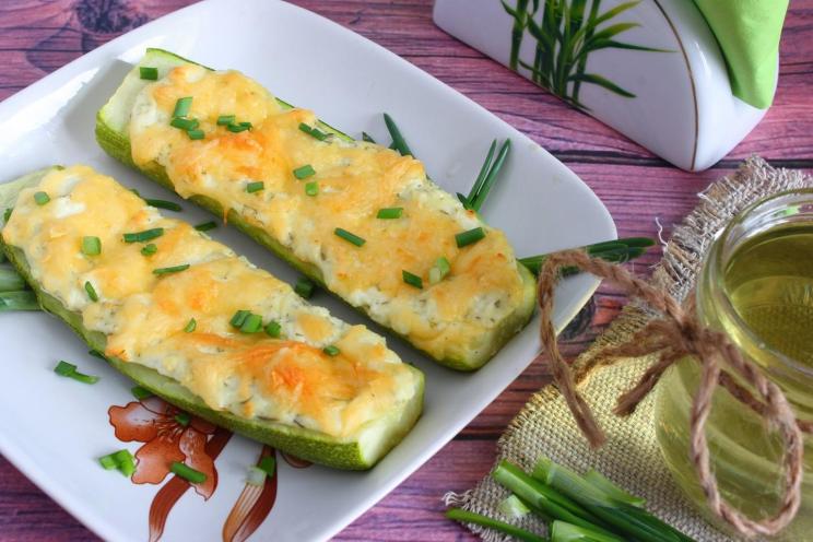 Oven-Baked Zucchini with Cheese and Cottage Cheese Filling Oven-Baked Zucchini with Cheese and Cottage Cheese Filling