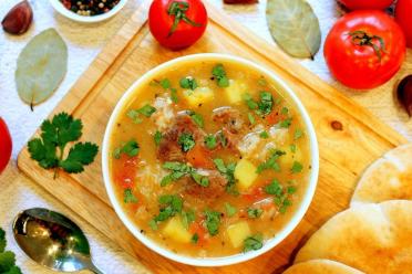 Hearty Georgian Kharcho Soup with Potatoes and Rice