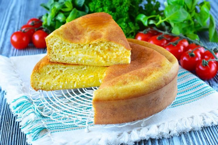 Quick Kefir Batter Pie with Cheese and Eggs