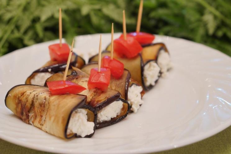 Curd-Filled Eggplant Rolls