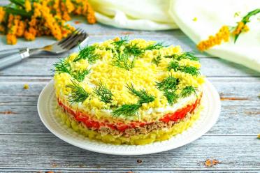 Pink Salmon Mimosa Salad with Cheese