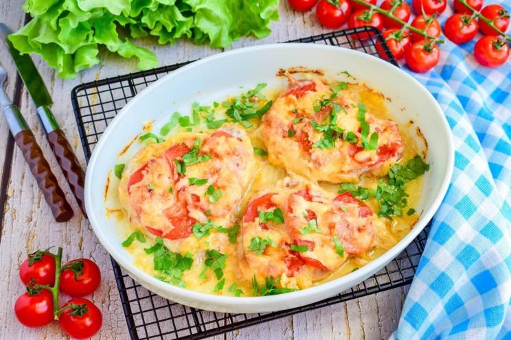 Cheesy Tomato Baked Pork Steaks