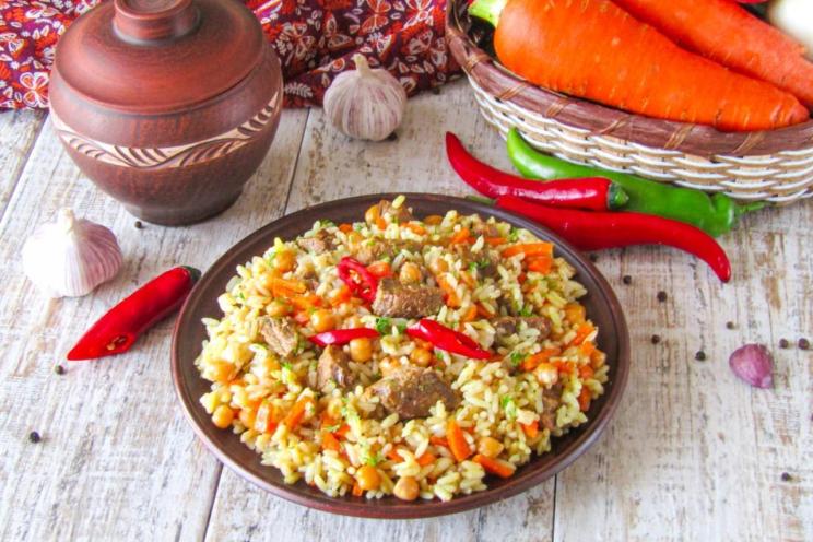 Tajik Chickpea Pilaf in a Cauldron