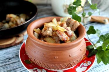 Sizzling Pork and Onions in a Skillet