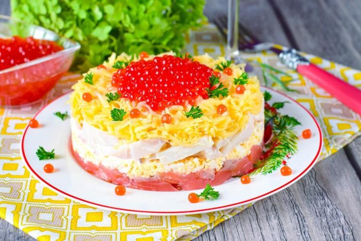 Seafood Delight Salad with Red Caviar, Salmon, and Squid Seafood Delight Salad with Red Caviar, Salmon, and Squid