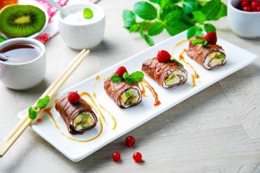 Sweet Pancake Rolls with Cottage Cheese and Fruit