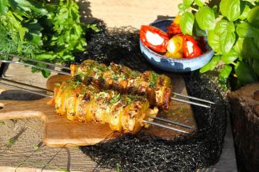 Grilled Skewered Potatoes with Lard