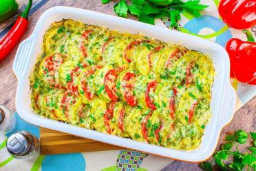 Baked Chicken & Zucchini with Cheese and Tomatoes