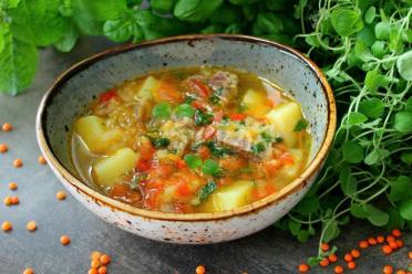 Hearty Lentil Soup with Meat and Potatoes
