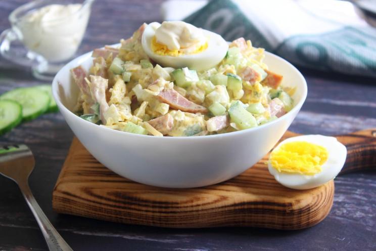 Ham and Cucumber Salad with Cheese, Egg, and Mayo