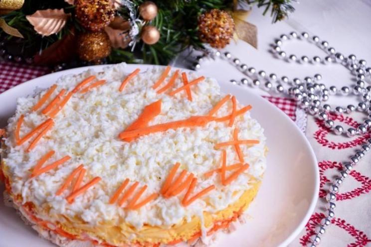 Festive Chicken and Cheese Salad with Korean Carrots
