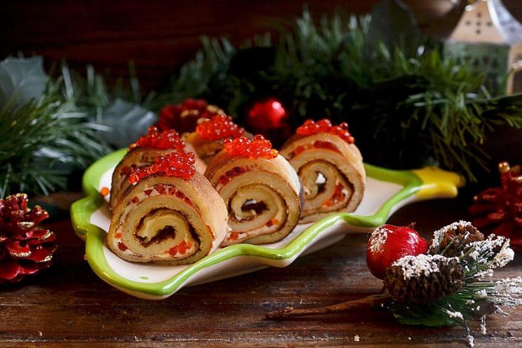 Cheese and Caviar Pancake Rolls: Elegant and Easy Appetizer