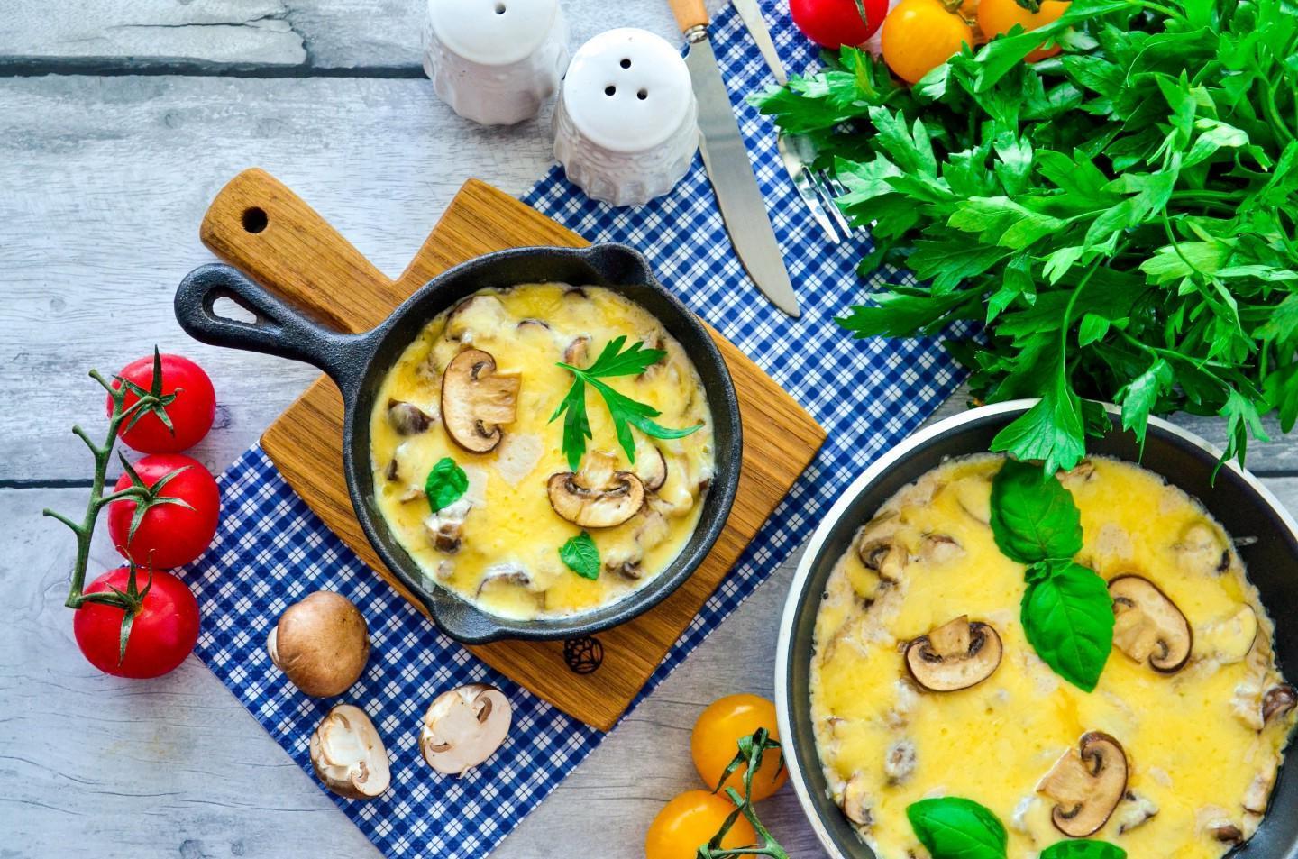 Mushroom and Cheese Julienne in a Pan