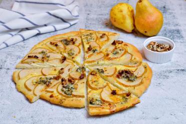 Thin Blue Cheese, Mozzarella, and Pear Pizza