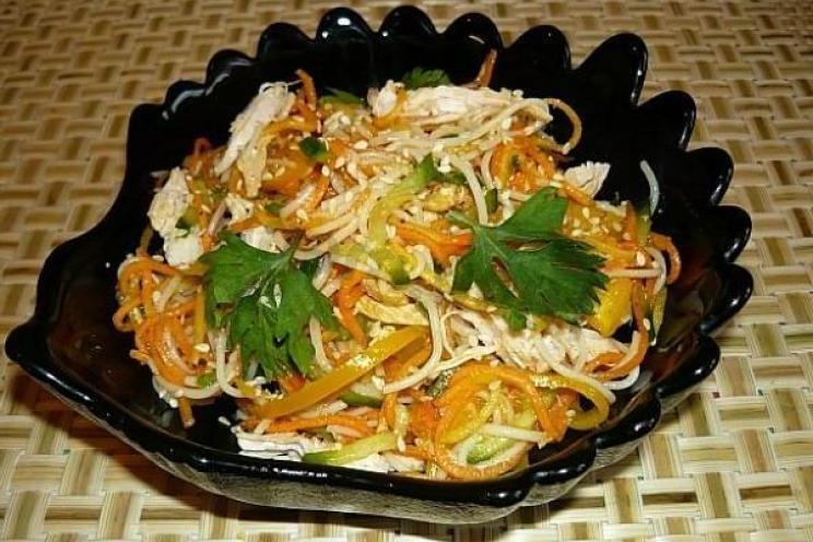 Spicy Chicken and Veggie Rice Noodle Salad