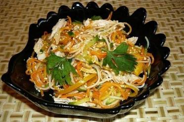 Spicy Chicken and Veggie Rice Noodle Salad