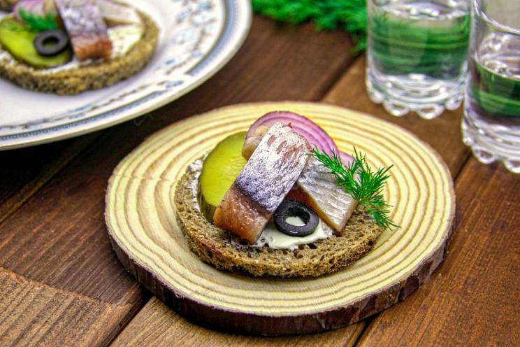 Herring and Pickled Cucumber Sandwiches on Black Bread