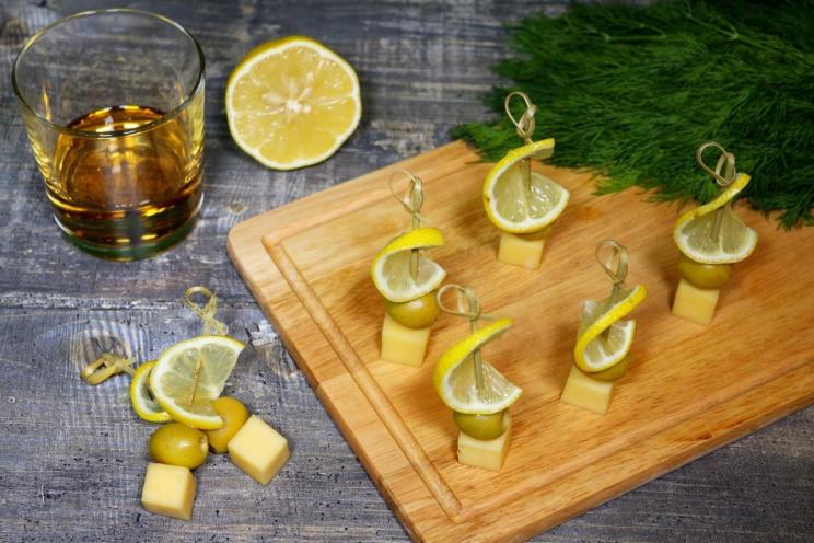 Olive and Cheese Skewered Canapés