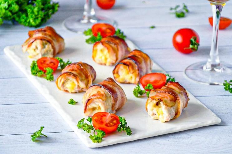 Oven-Baked Bacon-Wrapped Chicken Rolls