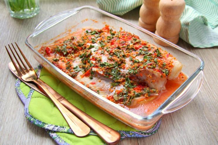 Baked Red Snapper with Tomato Sauce and Veggies