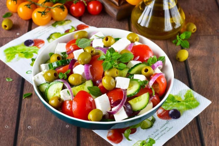Greek Salad with Sirtaki Cheese and Fresh Tomatoes