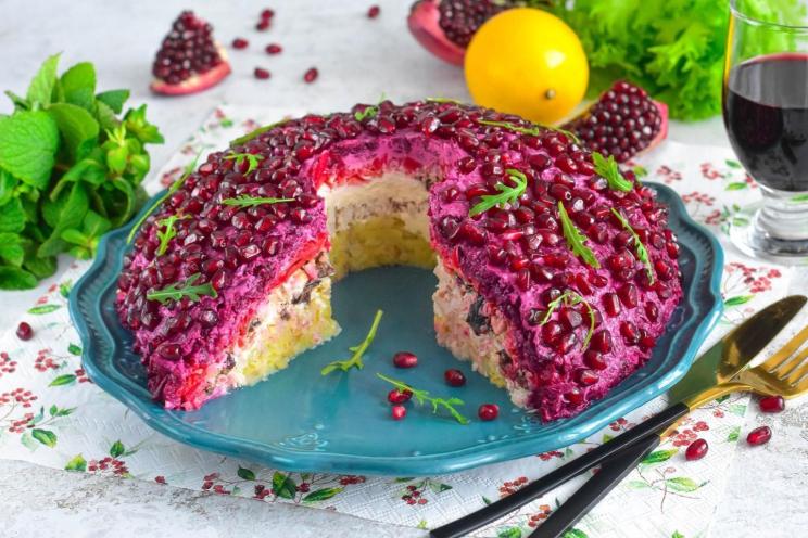 Pomegranate Chicken Salad with Nuts and Prunes