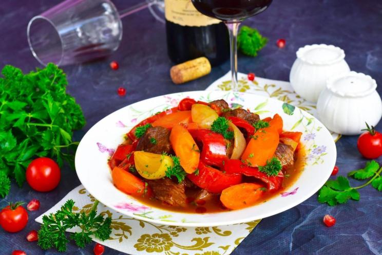 Hearty Beef and Vegetable Stew in a Cauldron