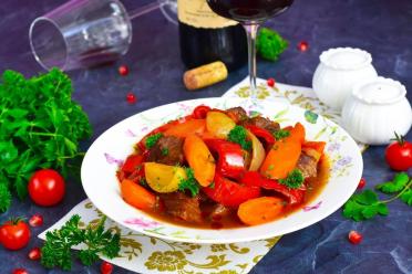 Hearty Beef and Vegetable Stew in a Cauldron