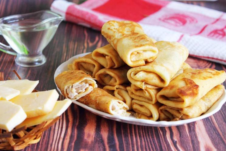 Savory Chicken and Mushroom Pancakes with Cheese