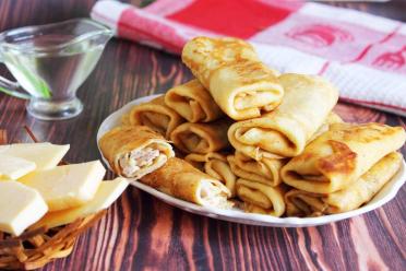 Savory Chicken and Mushroom Pancakes with Cheese