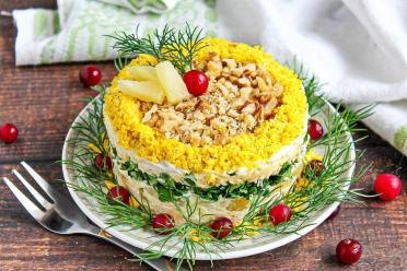 Tasty Chicken and Pineapple Salad with Cheese and Walnuts
