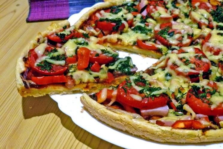 Quick No-Yeast Pizza with Pork, Tomatoes, and Peppers