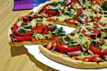 Quick No-Yeast Pizza with Pork, Tomatoes, and Peppers
