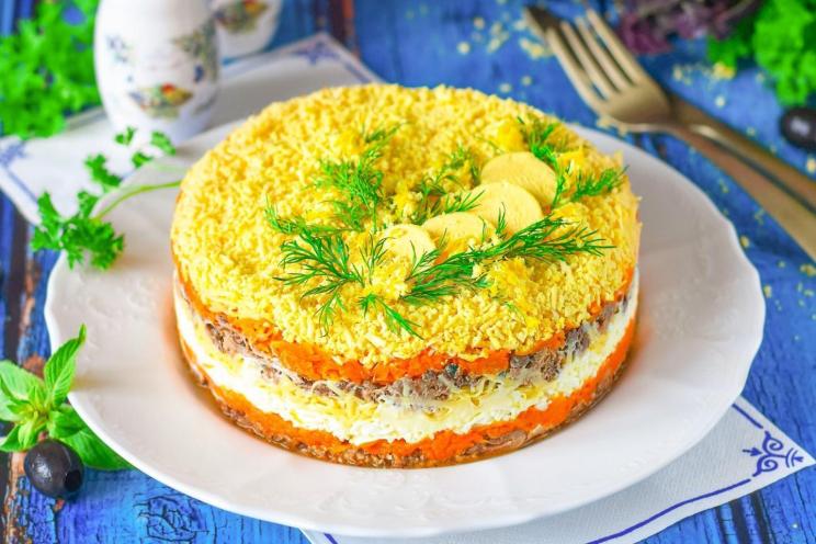 Festive Mimosa Fish Salad with Carrots and Cheese Festive Mimosa Fish Salad with Carrots and Cheese