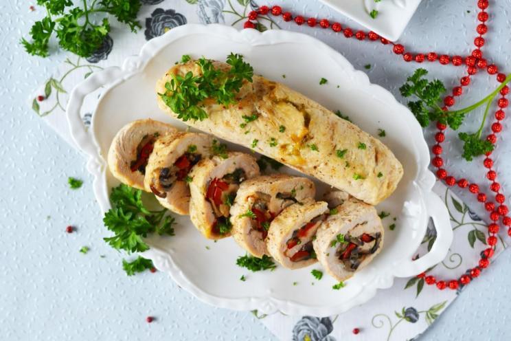 Baked Chicken Rolls with Mushrooms and Cheese