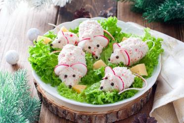 Crab Stick Mice: Festive New Year’s Salad Appetizer