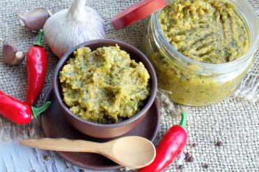Spicy Green Pepper and Garlic Adjika Recipe