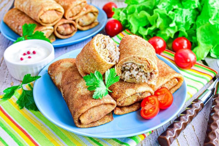 Meat and Rice Stuffed Pancakes