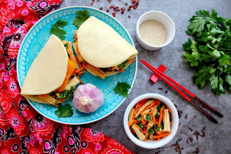 Fish Cake Bao Buns with Asparagus Salad