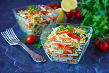 Quick & Fresh Pollock Caviar Salad with Cabbage and Cucumber